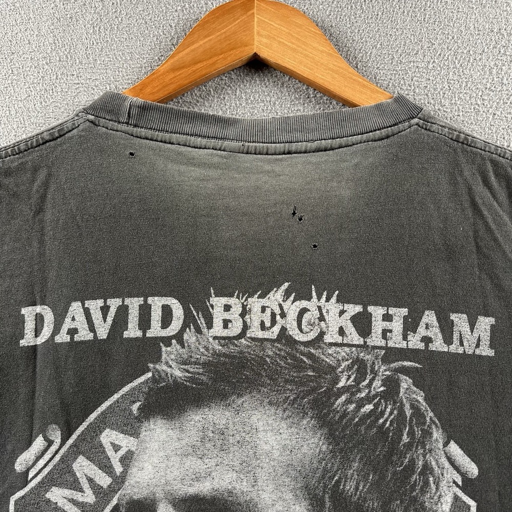 Vintage David Beckham Shirt Mens Large Black Faded Big Print Rap Tee 90s RARE - Picture 16 of 16